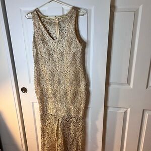 Onyx Gold Sheath Maxi Dress V-Neck Sleeveless